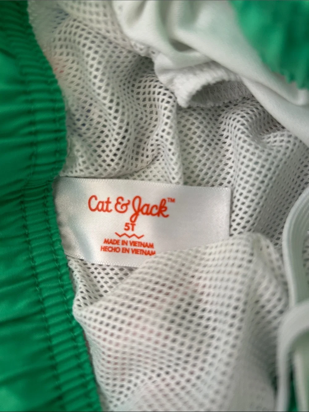 Cat & Jack Green and White Lined Swim Trunks